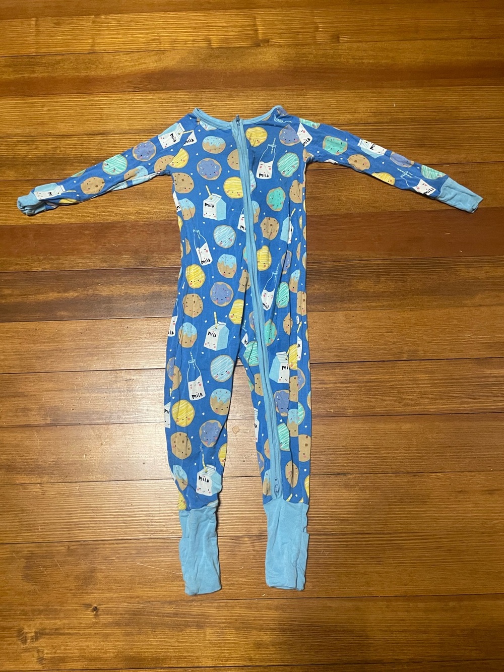 Little Sleepies Blue Cookie & Milk One-Piece Footie Pajamas Size 18-24 Months